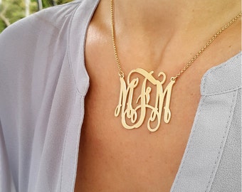 Gold Monogram necklace - 1.5 inch - 18k Gold Plated over 925 Sterling silver - Initial Pendant necklace
