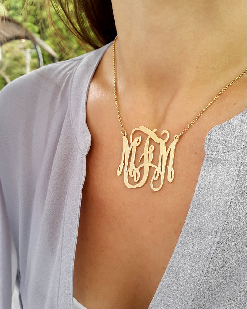 Gold Monogram necklace 1.5 inch 18k Gold Plated over 925