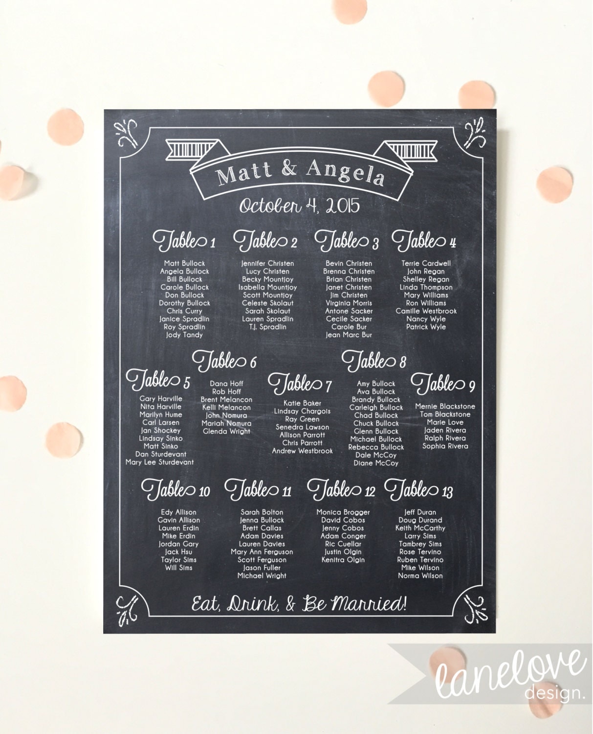 Custom Wedding Seating Chart Sign modern chalkboard style