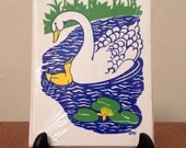Six Swan and Cygnet on Water Notecards signed EMC - sealed, Country Inspirations, Vermont / linocut / pop art