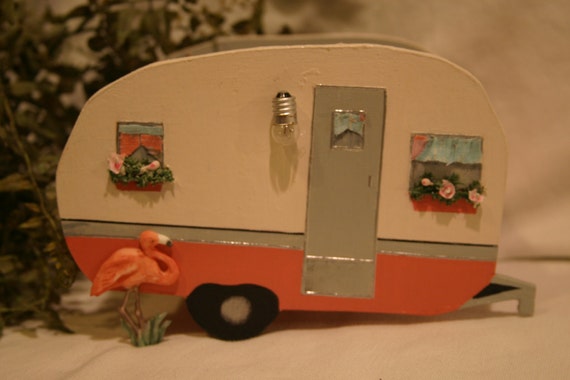 Vintage camper travel trailer camping RV napkin holder gift