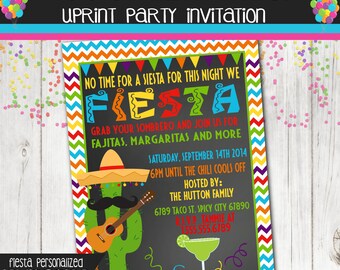 Fiesta Invitation - Mexican Party Invitation - Custom Printable - Chevron