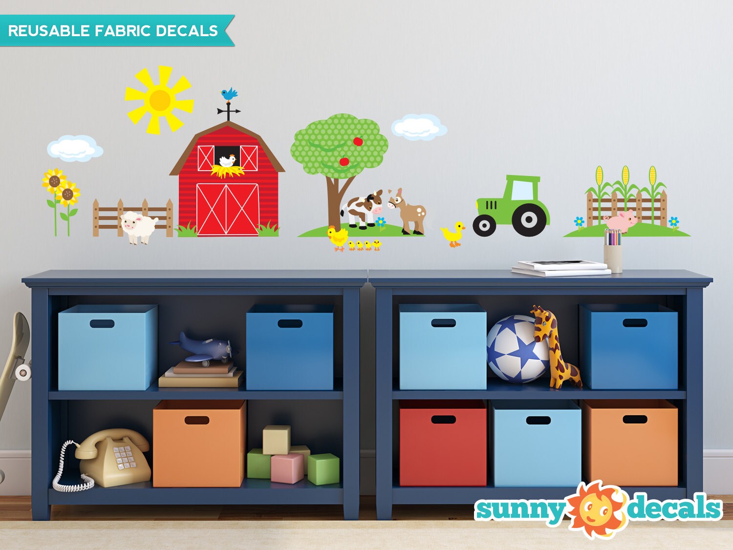 Farm Fabric Wall Decals with Barn Tree Tractor Fence Sun