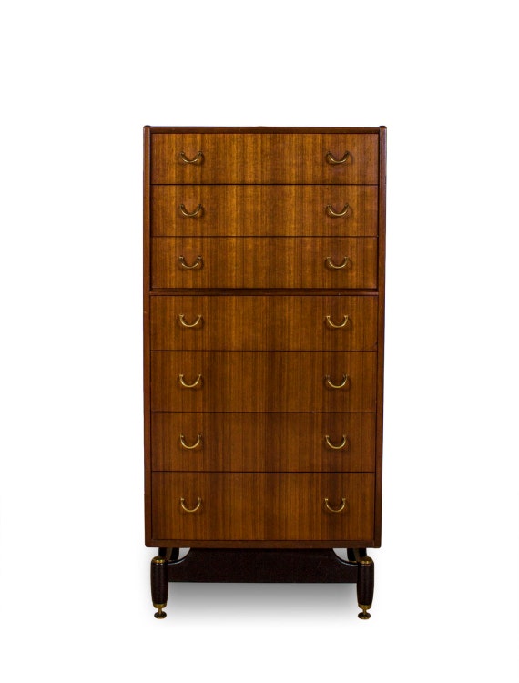 Tall & Elegant Mid Century 7 Drawer Tola Highboy dresser by G