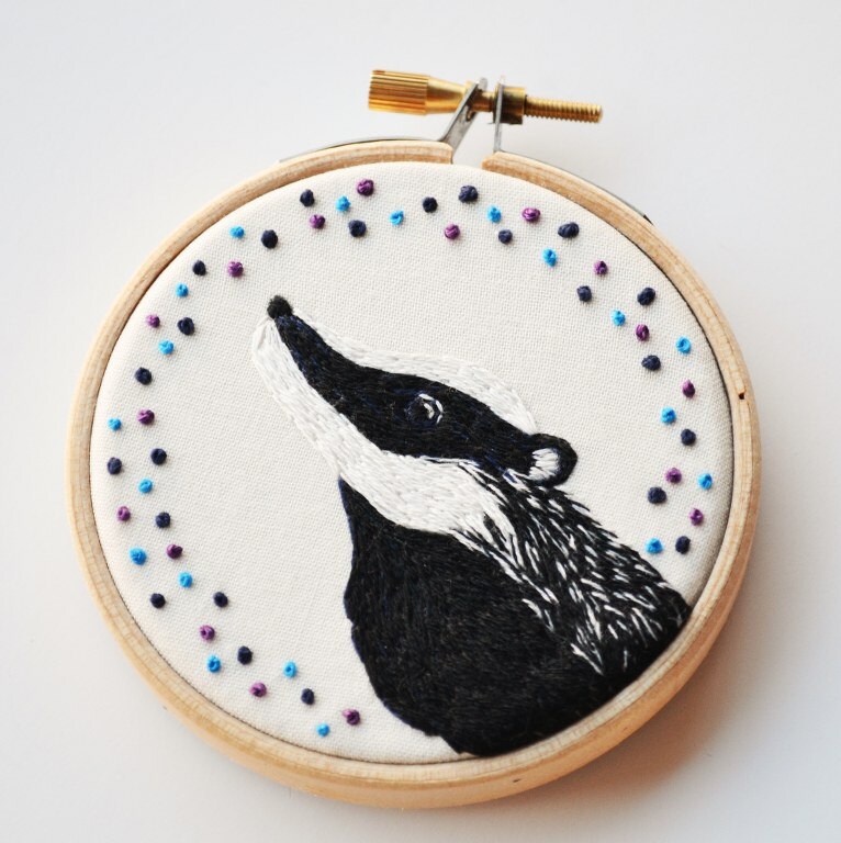 British Wildlife Badger Hand Embroidery by PixiecraftHandmade
