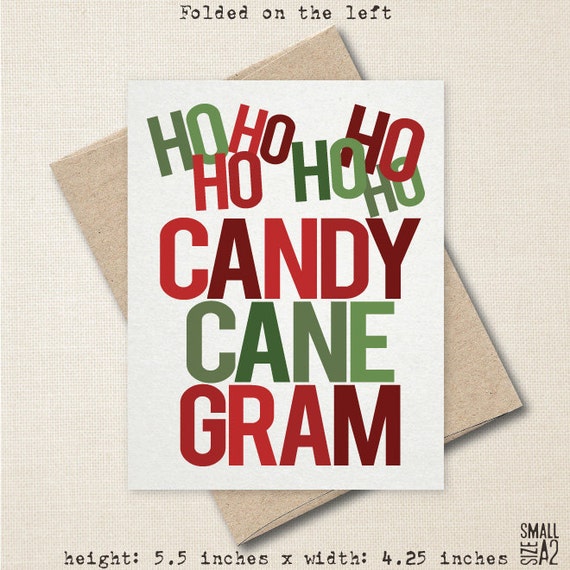 PRINTABLE Digital Download DIY Holiday Card Candy Cane Gram