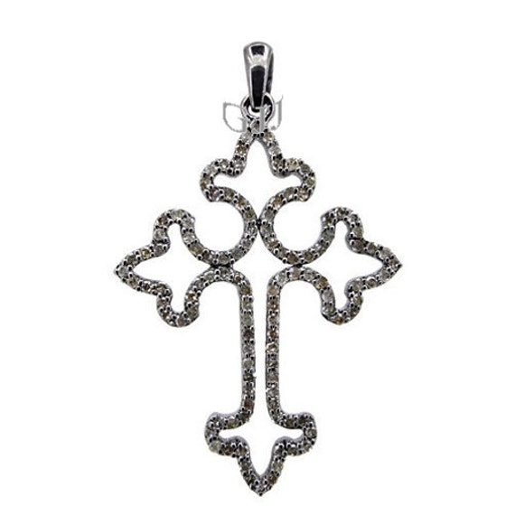 Pave Diamond Cross Pendant of Sterling by DiamondBeadsFindings