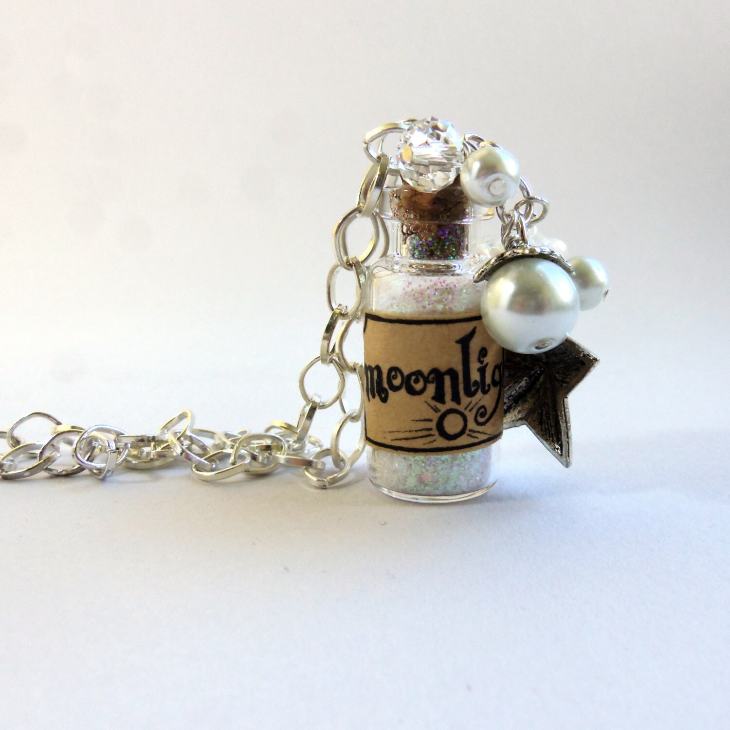 CLEARANCE 50 White silver glitter bottle by FayeValentineJewelry