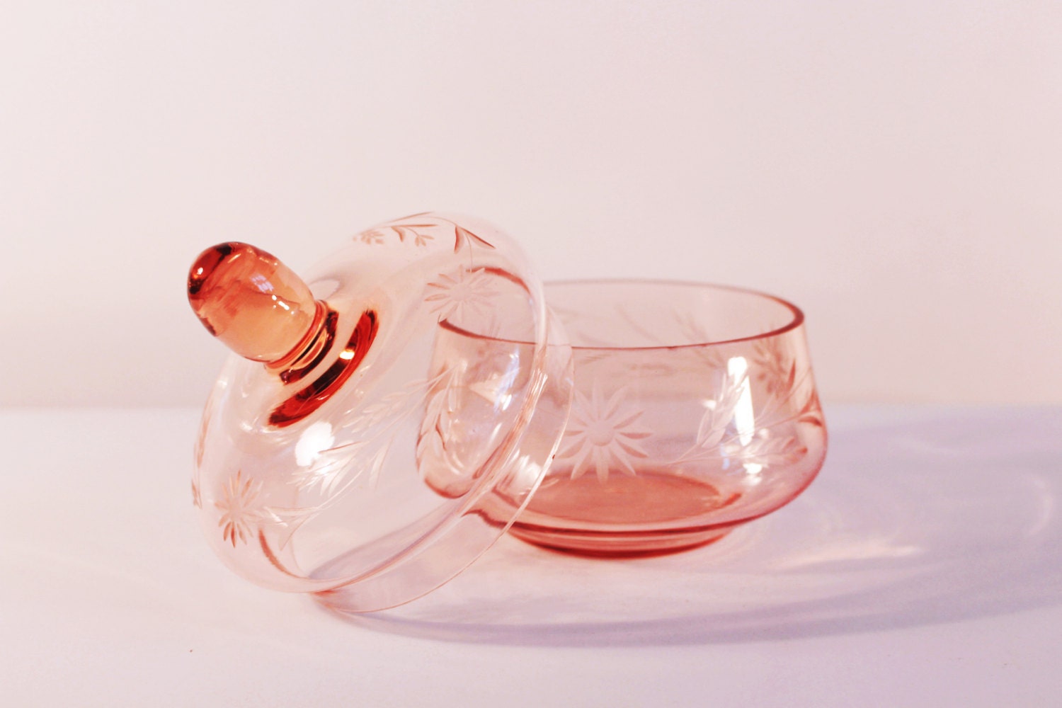 Soviet Vintage Sugar Bowl with Lid, Pink Glass Sugar Basin, Candy Bowl