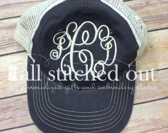 Monogrammed Trucker Hat - Interlocking Font - Personalized with your initials and your favorite colors