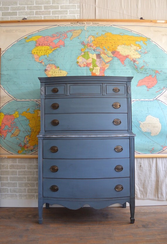 Items similar to SOLD//Blue Highboy, Milk Paint, Dresser, Painted on Etsy