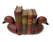 Vintage Duck Head Decoy Bookends, 2.11 Pounds Each, Faux Woodgrain