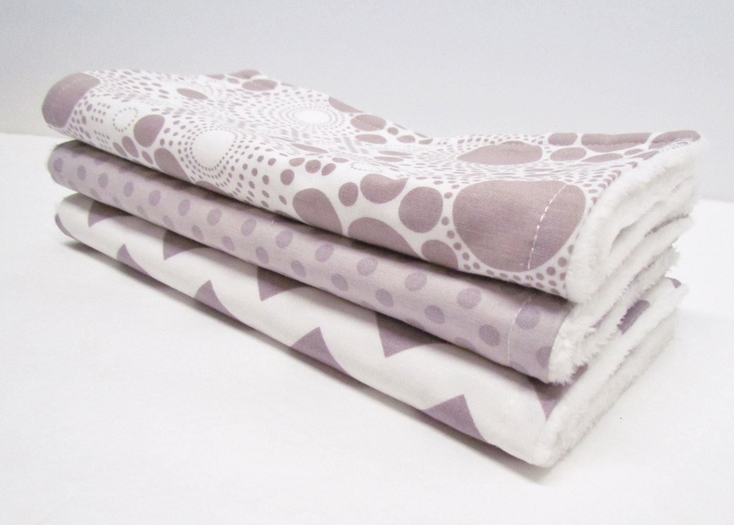 Gender Neutral Burp Cloth Set Grey polka dot and Chevron