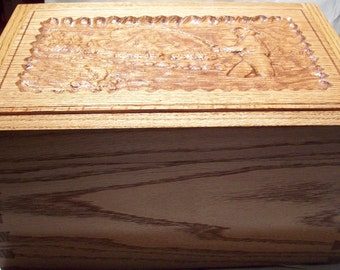 Flyfishing Cigar Humidor, carved Oak