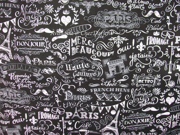 Paris Cotton Fabric French Words Chalkboard by ChezDarlene