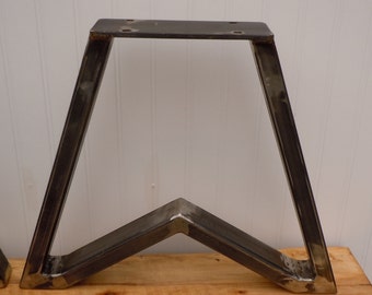 Bench Legs Set of Two (2) Steel Bench Legs Trapezoid in Raw Steel 14.75"