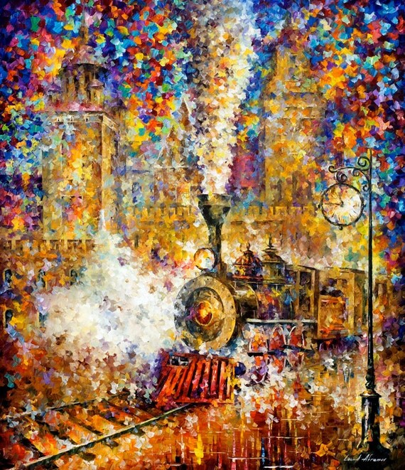 Train Painting Colorful Wall Art On Canvas By Leonid Afremov