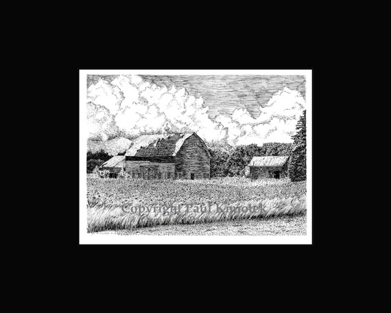 Columbia County Cornfield, Pen and Ink Print