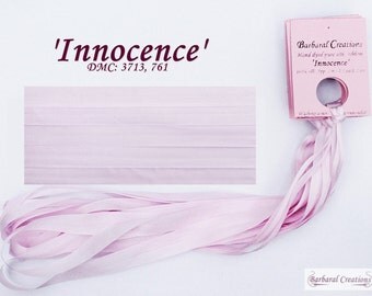Hand dyed 2 mm wide pure silk ribbon, soie de ruban - 'Innocence'