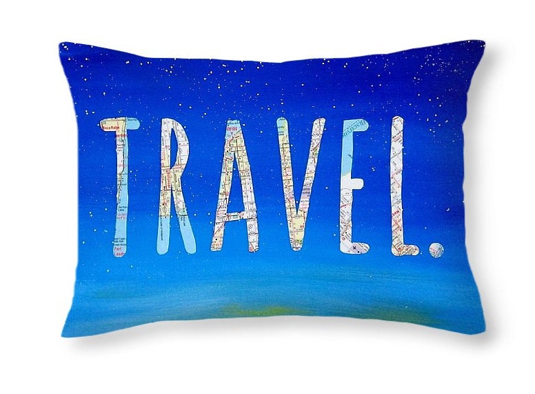 Travel Pillow Travel Decor Blue Decorative Pillow Dorm Decor