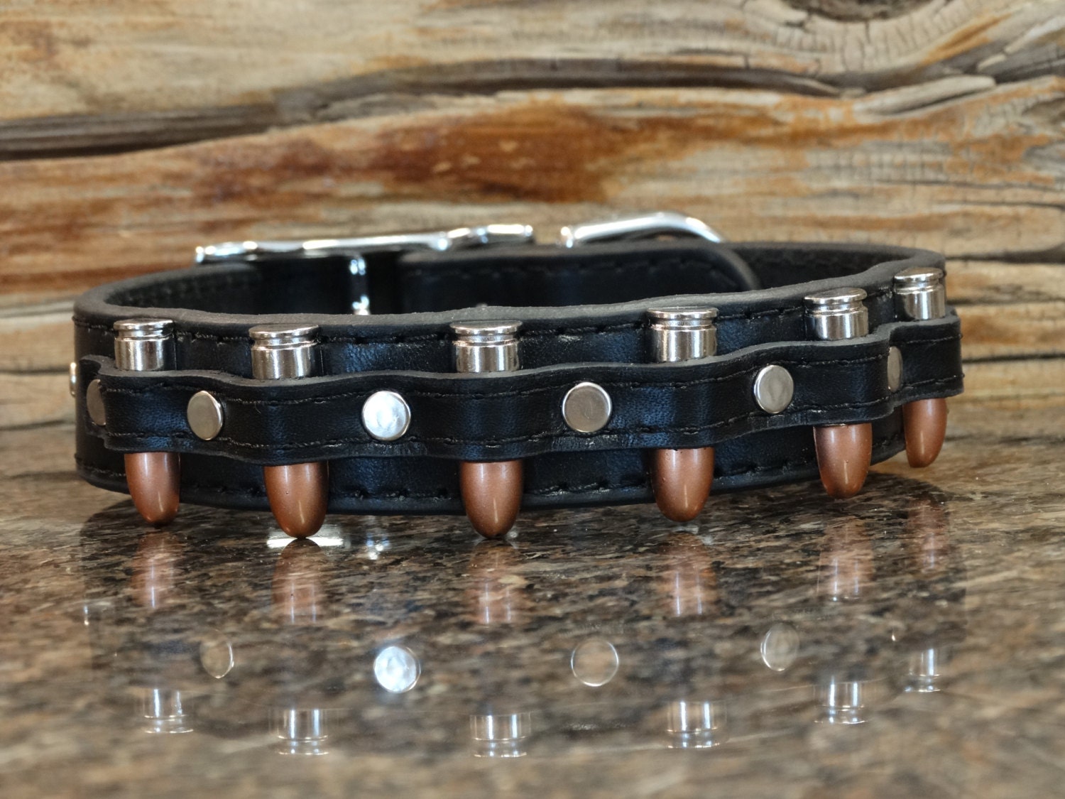 1 6Shooter Leather Bullet Collar / Gun Belt Collar