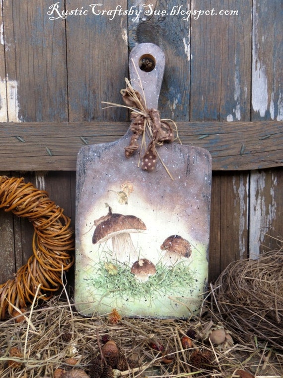 Wooden Cutting Board Fall Mushrooms-Rustic Country Decor-Rustic Kitchen