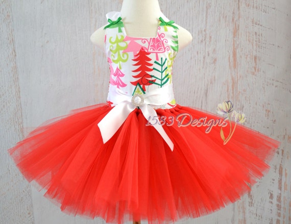 SALE!!! Ready to ship! Christmas Tree Tutu Dress Sewn with Lining - Satin Half Belt Rhinestone - Halter Straps - Fits sizes 12 months to 3T