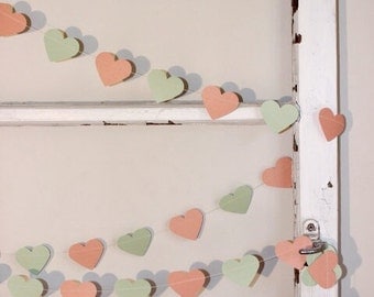 Paper Heart Garland. Peach and Mint. Wedding - Engagement - Home Decor - Table Decoration - Party Decor.