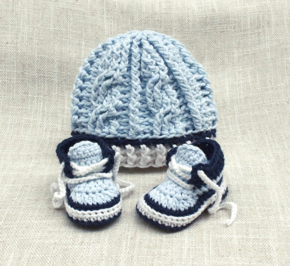 Crochet Baby Boy Hat and Sneakers Set Baby Boy Hat by LoopsInBloom