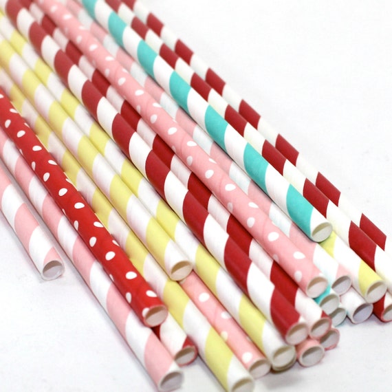 24 Carnival Girl Themed birthday party baby shower Straws decorations Pink pal yellow teal red stripes chevron boy scouts cub scouts Il_570xn