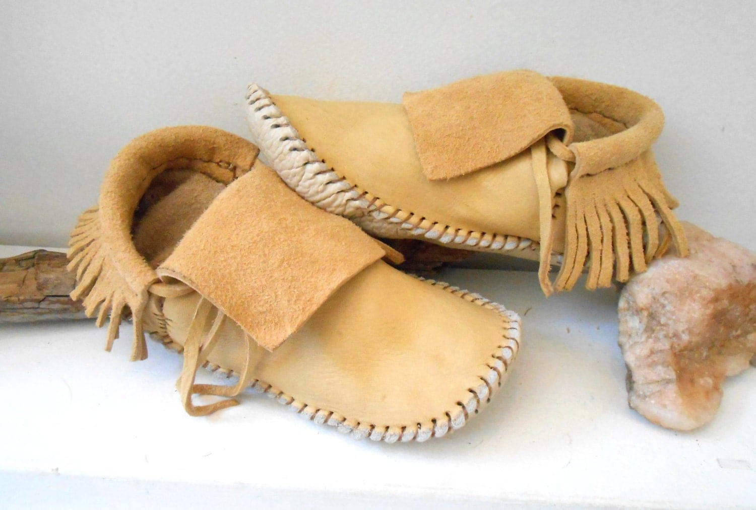 Short Moccasins With Fringe Traditional Native American