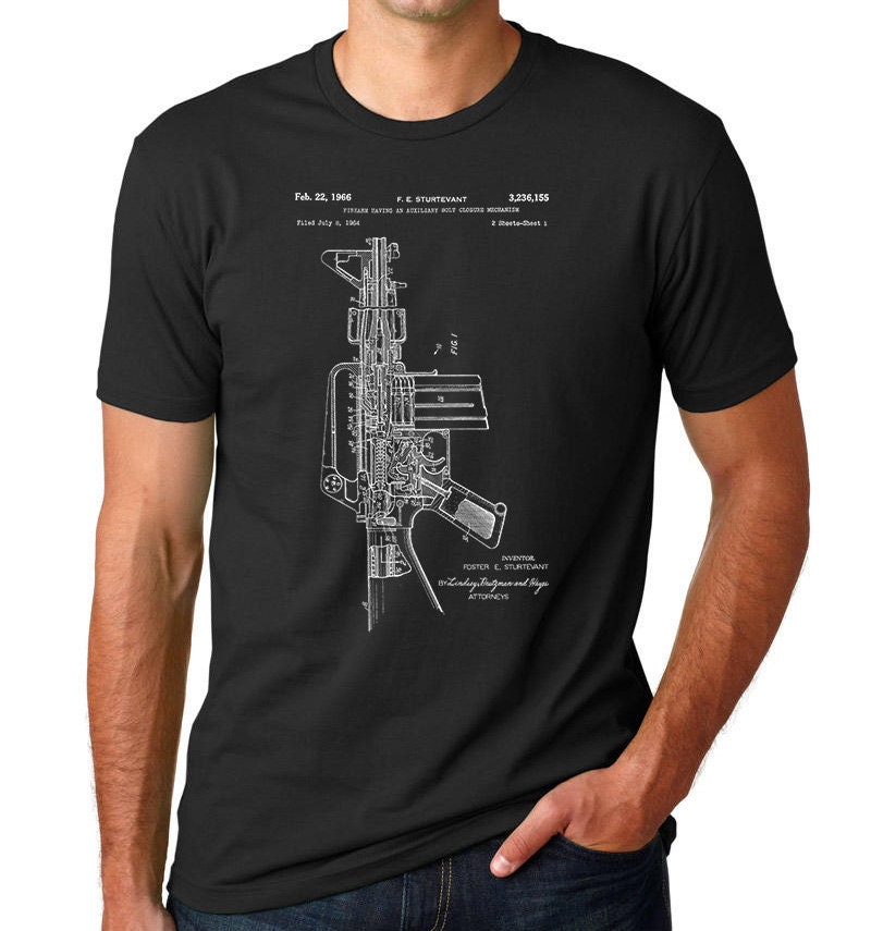 M 16 Rifle Patent T Shirt Gun Shirt Gun Enthusiast Military