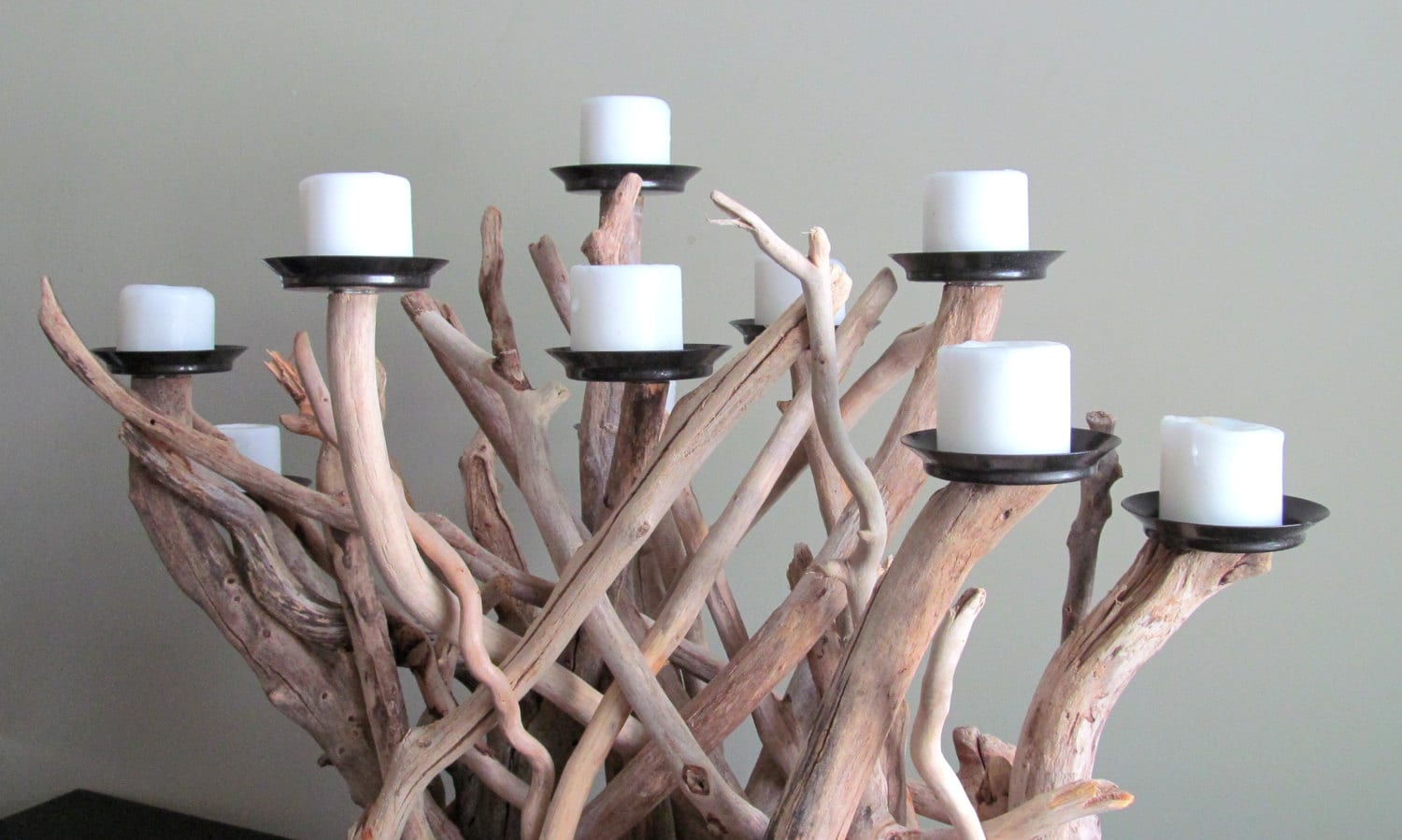 Driftwood Ten Candles Candelabra White Bleached Driftwood
