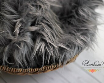 Faux Fur 18x20 Charcoal Gray Photography Backdrop, Newborn Photo Prop, Faux Fur Fabric, Basket Filler, Layering Blanket