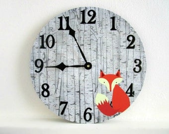 Fox Wall Clock - Woodland Nursery Wall Decor - Rustic Nursery or Baby's Room Decor - Unique Wall Clock - Baby Shower Gift