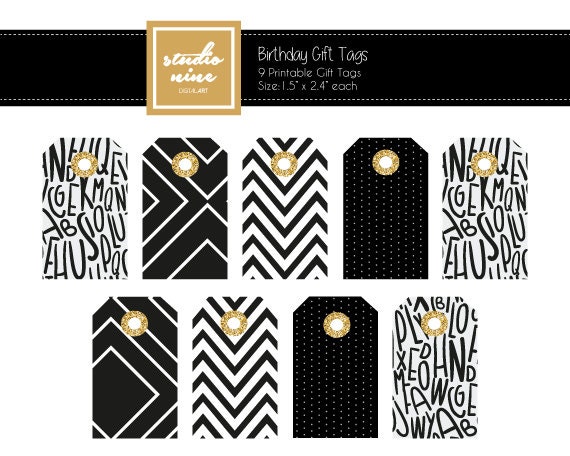 Black And Gold Printable Gift Tags