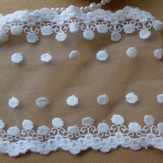 5 White Cotton Embroidered Dots Mesh Lace Trim for Home