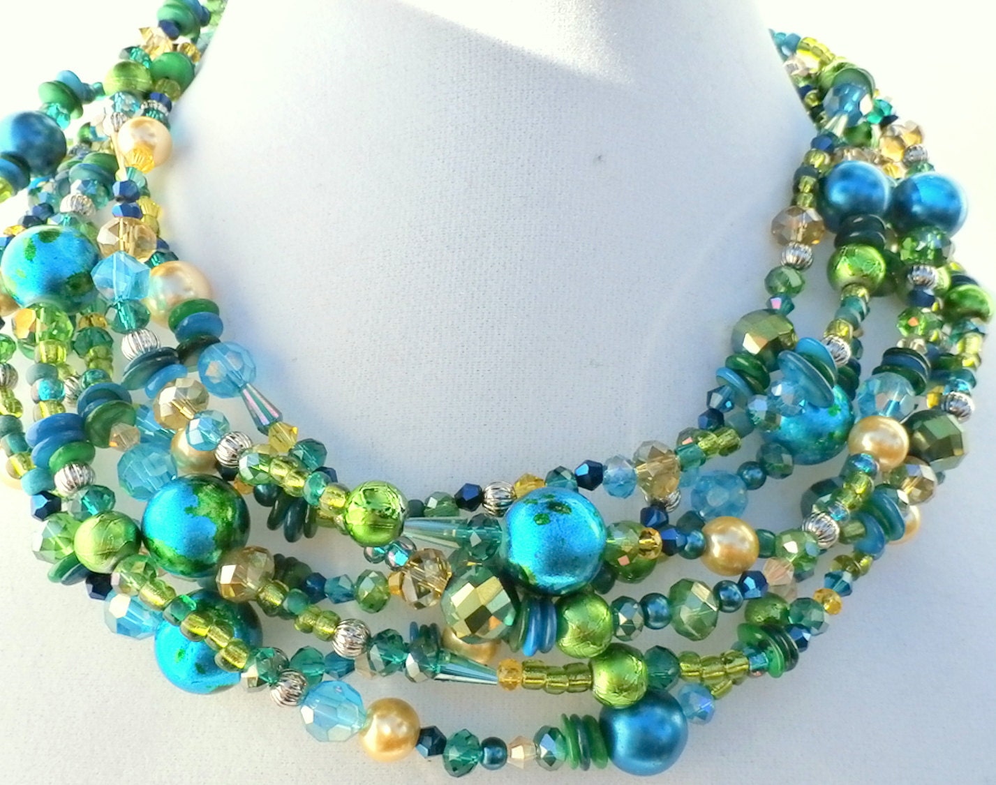 Blue and green necklace statement necklace by CasualBlingandPPC