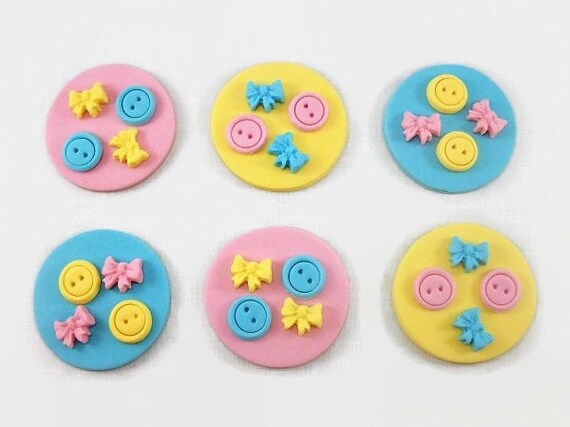 Fondant Edible Buttons Bows Cupcake Toppers, Button Baby shower, Cute as a Button Birthday Party, Whimsical Cupcake Toppers - set 12 Il_570xn