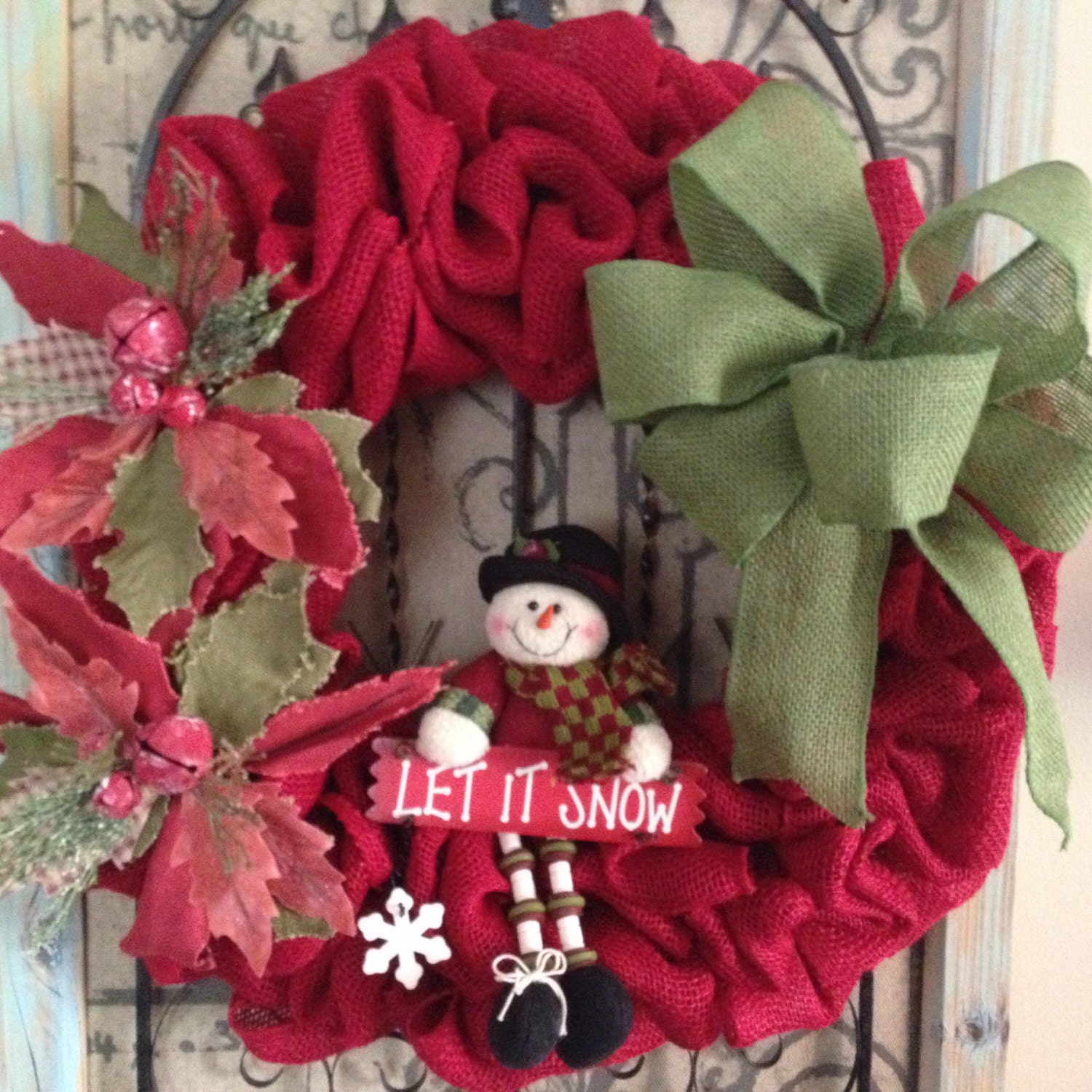 Burlap wreath Christmas wreath Holiday wreath Red burlap Christmas gift Hostess gift Housewarming gift