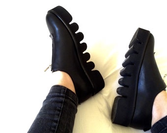 Final Sale 30% Off - Black Flat Platform Sneakers - Flat Platform Shoes - Flat Slip On Shoes - Black Womens Leather Shoes - Zipper shoes