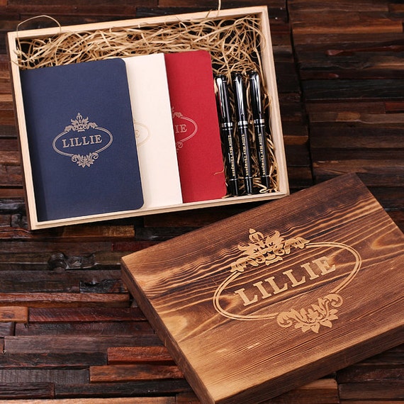 4pc Women Gift Set Personalized 3 Notebooks Journals