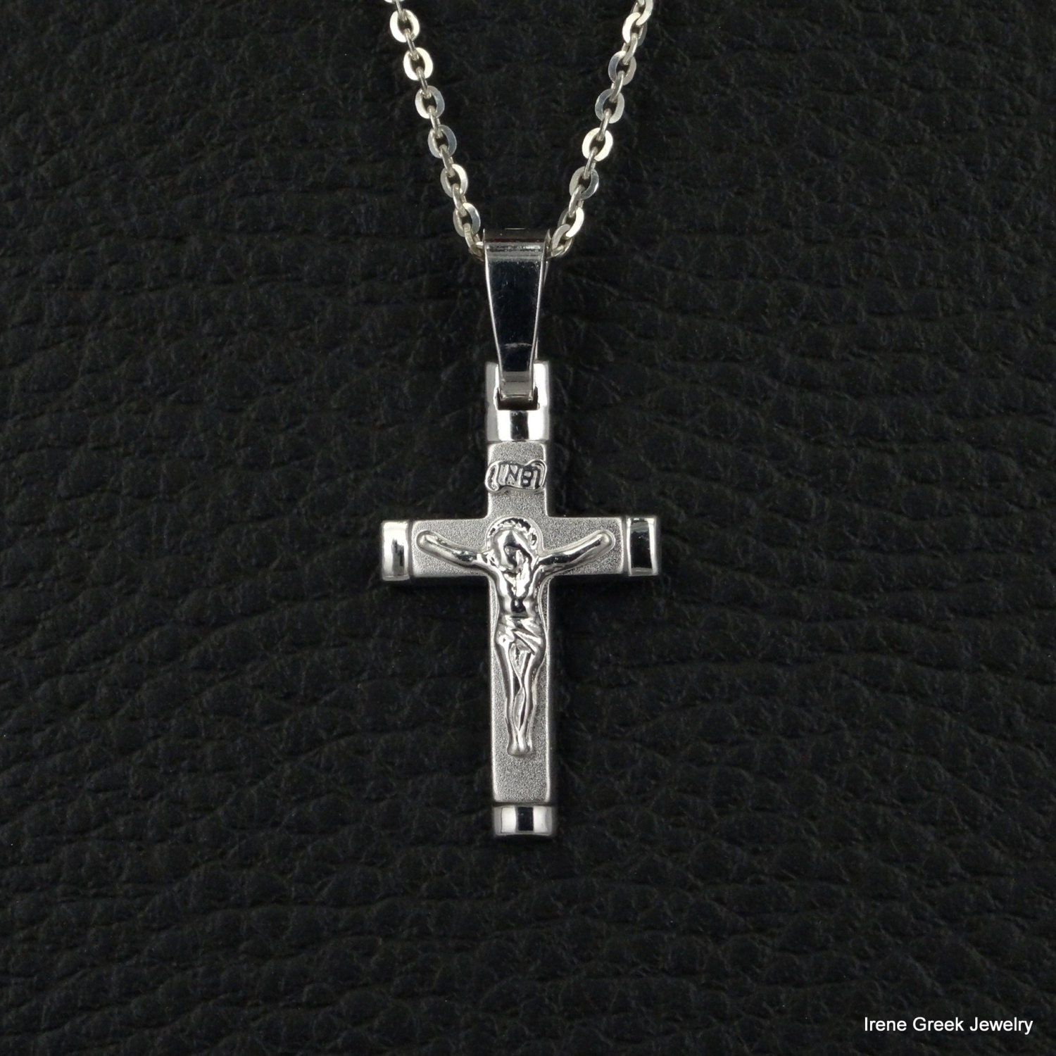 Cross Pendant 14K Solid White Gold Greek Handmade Art Luxury