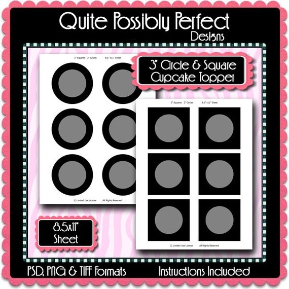 Download 3 Cupcake Topper Template Instant Download PSD and PNG