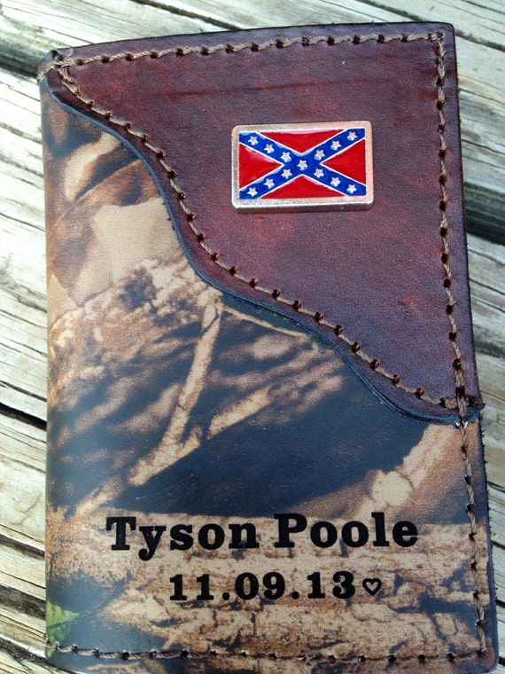 Trifold Wallet Camo Leather with REBEL FLAG by