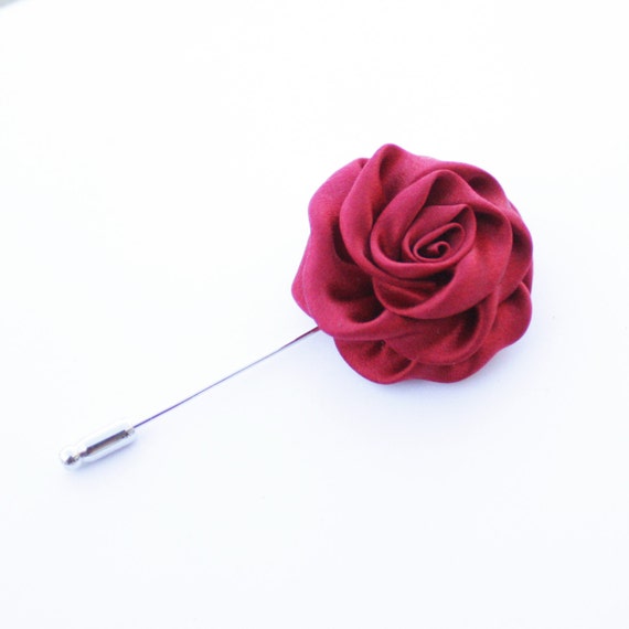 Red Silk Satin Rose Lapel Pin. Silk Rose by SilkPetalsBoutique