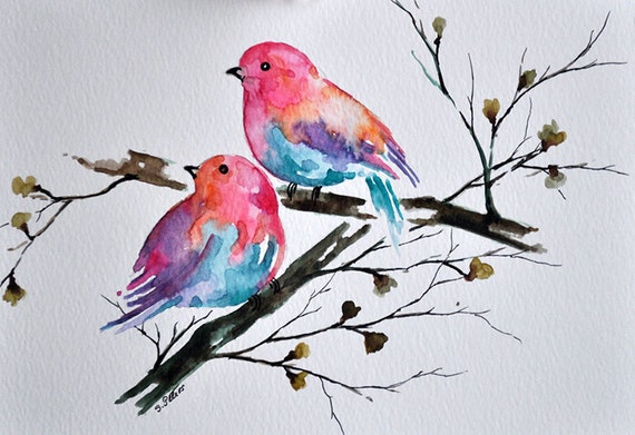 ORIGINAL Watercolor paintingColorful Birds Bird Illustration