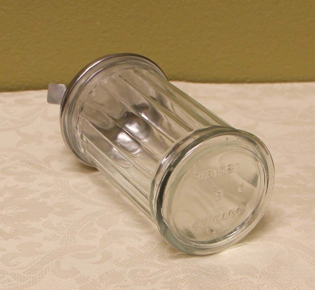 Antique Glass Sugar Container With A Metal Lid by KjgBoutique