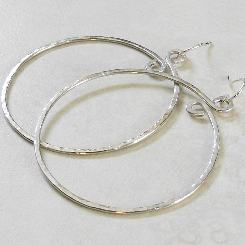 Large Hammered Sterling Silver Hoop Earrings 2.25 Diam.