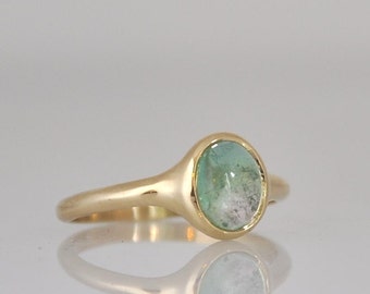 Green Tourmaline Ring , Engagement Gemstone Ring , 14k Gold Ring , Fine Jewelry Ring